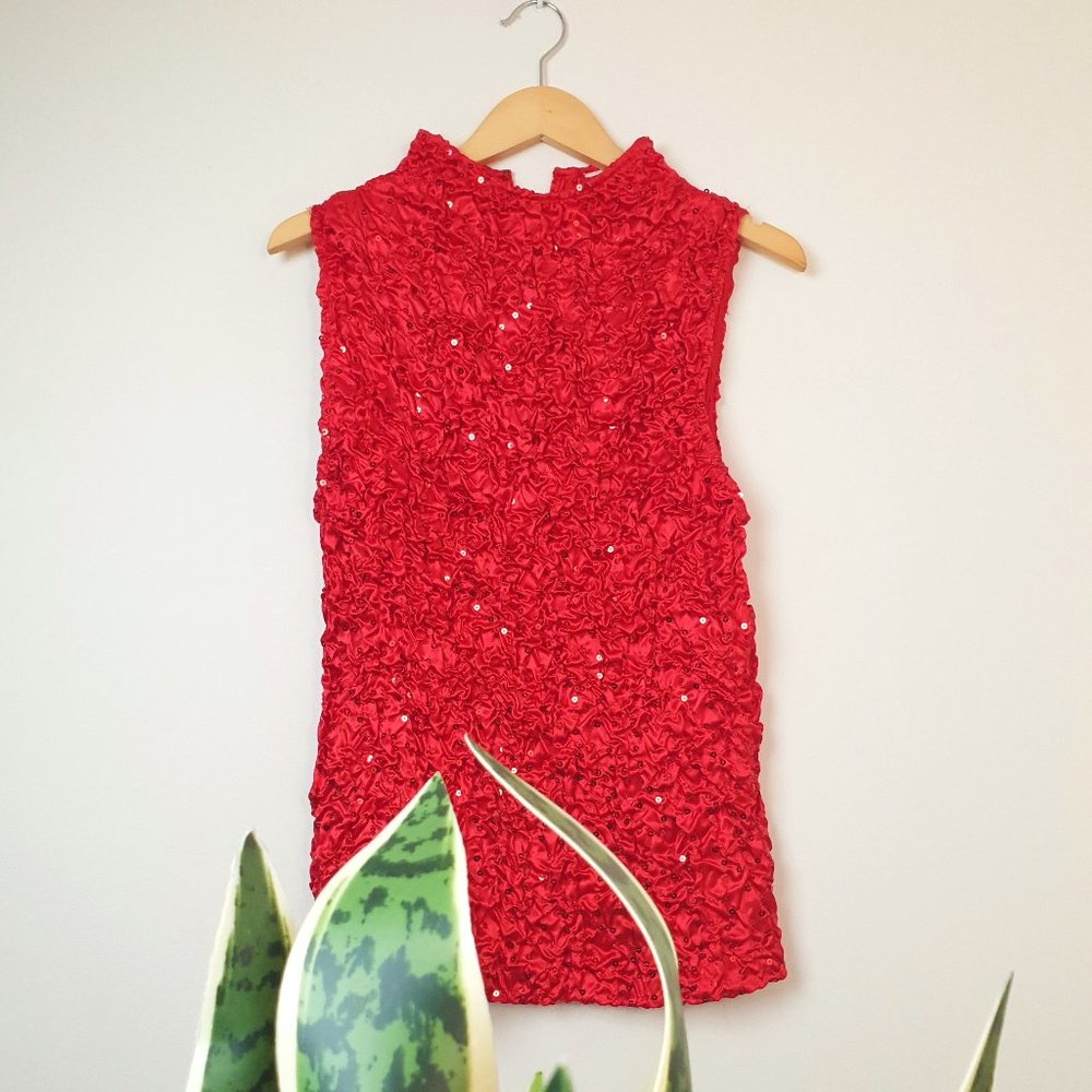 90's Red Vintage Sparkly Crinkle Tank Top